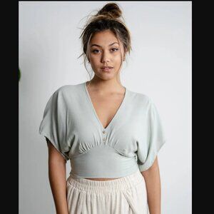 Sozy Linen Marilyn Crop Top, dusty sage, size small